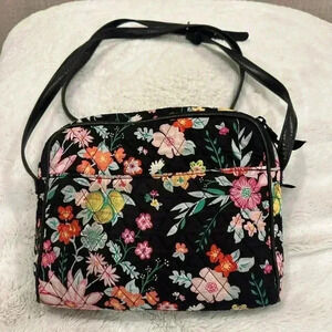Vera Bradley Tangerine Twist Cotton Faux Leather Black Floral 9.5”x7.5”x 3”